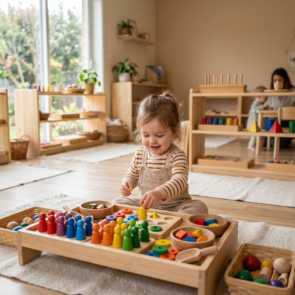 Child playing with wooden blocks